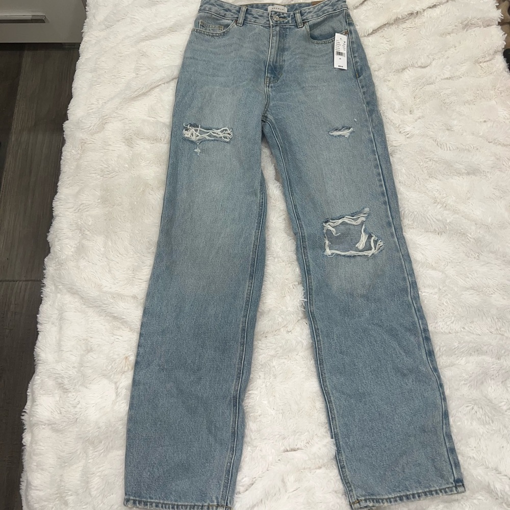 Light Blue Distressed Boyfriend Jeans Relaxed Fit